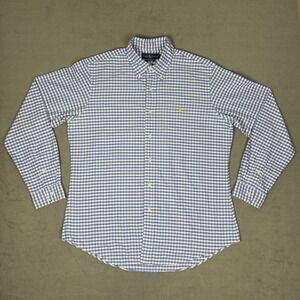 Ralph Lauren Mens Gingham Button Down Shirt Blue White Custom Fit Large Pony